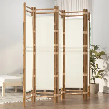 Paraván SKLÁDACÍ PARAVÁN S 5 PANELY 200 CM BAMBUS A PLÁTNO