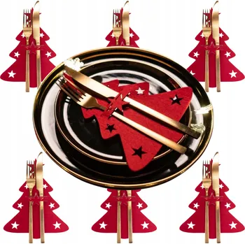 Vánoční dekorace POUZDRO NA PŘÍBORY PLST POUZDRO NA VÁNOČNÍ STROMEČEK DEKORACE STŮL VÁNOCE x 6