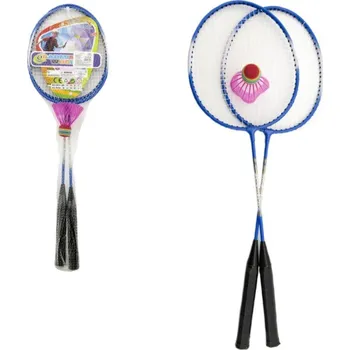 Tenisová raketa Teddies Badminton kov 2 pálky a 1 míček 3 barvy v síťce