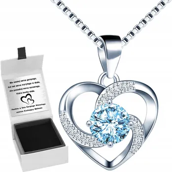 Náhrdelník POSTŘÍBŘENÝ NÁHRDELNÍK S RÓDIEM STŘÍBRO 925 SRDCE SRDÍČKO SVĚTLE MODRÝ GRAVÍROVÁNÍ