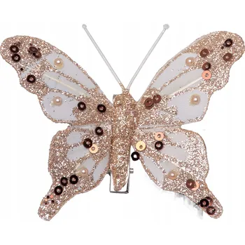 Vánoční dekorace VÁNOČNÍ OZDOBY ozdoba NA VÁNOČNÍ STROMEČEK dekorace MOTÝL s KLIPEM hnědý zlatý