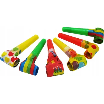 Party dekorace Papírové píšťalky rozkládací BAREVNÉ na párty 6 Ks