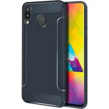 Pouzdro na mobilní telefon Carbon Fiber protiskluzový gelový obal na mobil Samsung Galaxy M20 - modrý