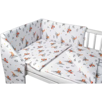 Povlečení Baby Nellys 3-dílná sada, mantinel s povlečením Medvídek a kamarádi - bílá, 120x90 cm Velikost povlečení: 120x90