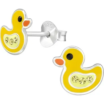 Náušnice Dětské stříbrné náušničky Kačenka s křišťály, žlutá, puzetové