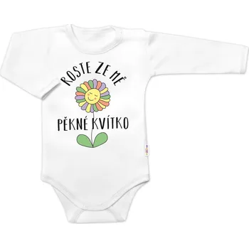 Kojenecký body Baby Nellys Body dlouhý rukáv, Roste ze mě pěkné kvítko, Baby Nellys, bílé Velikost: 56 (1-2m)