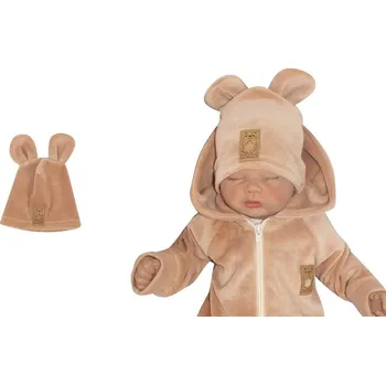 Kojenecký body Z&Z Velurová, semišková čepička s oušky, béžová Velikost: 80/86 (12-18m)
