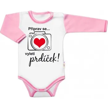 Baby Nellys Body dlouhý rukáv s vtipným textem Baby Nellys, Připrav se....vyletí prdíček, holka Velikost: 86 (12-18m)