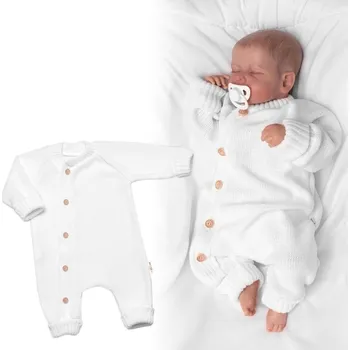 Kojenecké oblečení Baby Nellys Pletený overálek s knoflíčky zapínání bokem, Hand Made, bílý Velikost: 68 (3-6m)