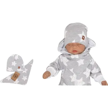 Kojenecký body Z&Z Bavlněná čepička + šátek, Hvězdy, šedá Velikost: 68 (3-6m)