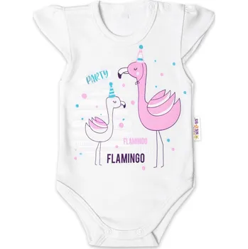 Baby Nellys Bavlněné kojenecké body, kr. rukáv, Flamingo - bílé Velikost: 68 (3-6m)
