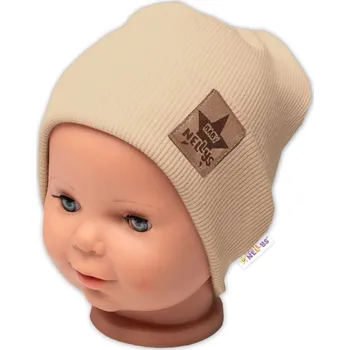 Kojenecký body Žebrovaná dvouvrstvá čepice s lemem - béžová, Baby Nellys Velikost: 92/98 (18-36m)