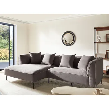 Pohovka 3místná rohová pohovka taupe žinylkové čalounění pravostranná s područkami a polštáři moderní styl obývací pokoj Beliani