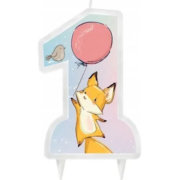 Dortová svíčka Narozeninová SVÍČKA Na Dort "Happy Birthday" LIŠKA Tvar ČÍSLICE "1"