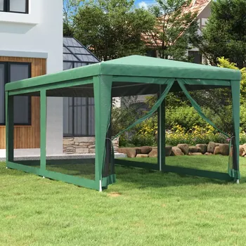 Zahradní stan Party stan se 6 síťovanými bočnicemi zelený 3 x 6 m HDPE IM_319238