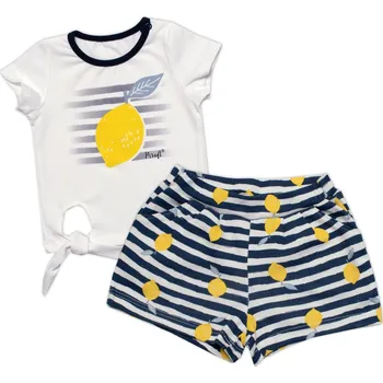 Kojenecké oblečení Mrofi Dívčí triko+kraťasy 2D sada, Citrónky, Mrofi, bílá/modrá Velikost: 68 (3-6m)