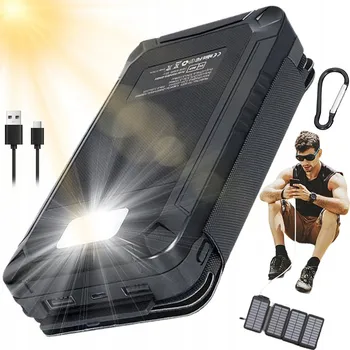 Powerbanka SOLÁRNÍ POWERBANKA 16000MAH LED se 2× USB-A výstupy a 1× USB-C vstupem