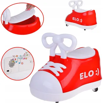 Dětské vozidlo UNIKÁTNÍ HRAČKA ČERVENÉ JÍZDNÍ TENISKY - ODRÁŽEDLO S HUDBOU