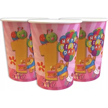 Party nádobí Papírové Kelímky k prvním narozeninám holčičky (10 ks )