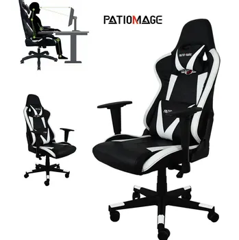 Křeslo Patiomage Křeslo Židle kancelářská k počítači herní pohodlné z kůže bílo-černé s regulací M18275