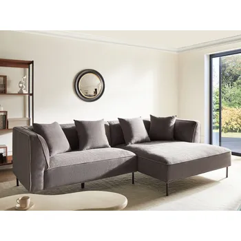 Pohovka 3místná rohová pohovka taupe žinylkové čalounění levostranná s područkami a polštáři moderní styl obývací pokoj Beliani