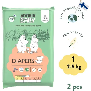 jednorázová plena Moomin Baby 1 Newborn 2-5 kg (2 ks), eko plenky