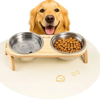 Miska pro psa Miska ANIMALVIBE pro psa z nerezové oceli s podstavcem a podložkou | 1 l