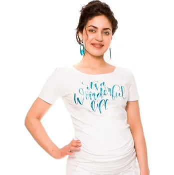 Těhotenské šaty Be MaaMaa Těhotenské triko Wonderful Life - bílé Velikost oblečení: L (40)