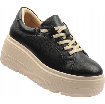 Dámské tenisky DÁMSKÉ TENISKY CAMBELL 25-19374 ČERNÉ PLATFORMA KOŽENÉ ŠNĚROVACÍ