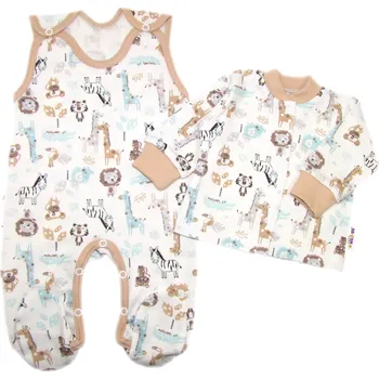Kojenecká souprava Baby Nellys 2-dílná sada, bavlněné dupačky s košilkou Safari cream Velikost: 62 (2-3m)