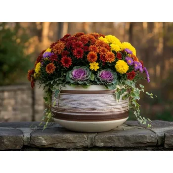 Mísa na květiny keramická| Průměr 34cm| Barva hnědá zdobená rytím|Hluboká a vysoká 20cm.