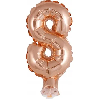 Balónek Dekorativní Narozeninový BALÓNEK s Číslem 13 cm na TYČCE ČÍSLICE 8 Růžovo-Zlatý