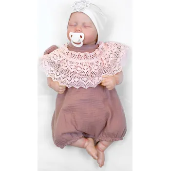 Kojenecký body Baby Nellys Body s nohavičkami, mušelín s krajkou BOHO - hnědorůžová Velikost: 74 (6-9m)