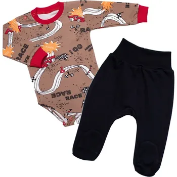 Mrofi Kojenecké body zap. u krku + polodupačky RACE, 2D sada, Mrofi, hnědá Velikost: 74 (6-9m)