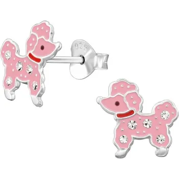 Náušnice Dětské stříbrné náušničky Pudlíci, růžové, puzetové