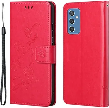 Pouzdro na mobilní telefon Flowers PU kožené peněženkové pouzdro na mobil Samsung Galaxy M52 5G - červené