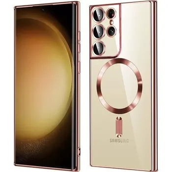 Pouzdro na mobilní telefon Kryt Samsung Galaxy S22 Ultra 5G Techsuit Luxury Crystal MagSafe - růžový