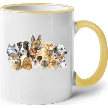 Hrneček s pejsky, Barva Žlutá, Velikost 330 ml, Canvas Keramický hrnek s barevným uchem Bezvatriko.cz 1995