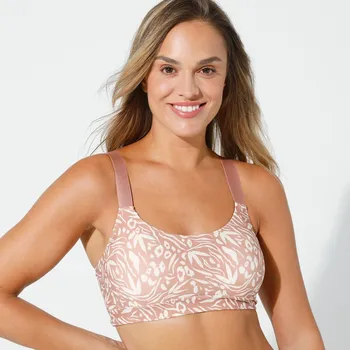 Podprsenka Blancheporte Sportovní bolerková podprsenka z mikrovlákna s potiskem, bez kostic oříšková 75