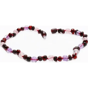 Náhrdelník Jantarové korálky pro děti s ametystem a růženínem cca 32 cm