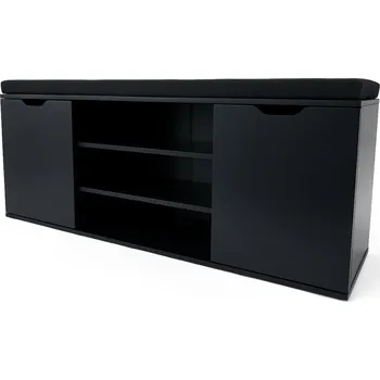 Botník BOXIMO Botník černý se sedákem PORTA, 103 x 30 x 46 cm