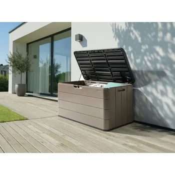 Zahradní úložný box Zahradní úložný box hnědý plast 116 x 60 cm venkovní box na nářadí textil Beliani