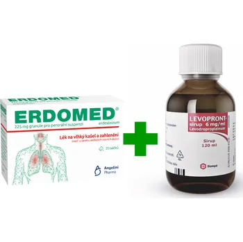 Lék na kašel, rýmu a nachlazení Erdomed 225mg granule 20 sáčků + Levopront 6mg/ml sirup 120ml