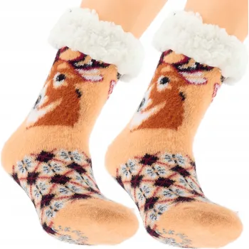 Dámské ponožky TEPLÉ DÁMSKÉ PONOŽKY S MEDVÍDKEM ABS JELONKY PAPUČE 36-41 ORANŽOVÁ