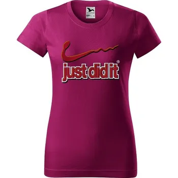 Dámské tričko damske-levne-bavlnene-tricko-digitalni-potisk-just-did-it Velikost dámská trička Basic: XS šířka 39, délka 57, Odstín dámské tričko Basic: Malinové