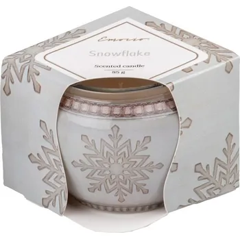 Svíčka Emocio Sklo Dekor 70x62 mm Snowflake (Cookie and Cream), vonná svíčka 85 gram 230 gram