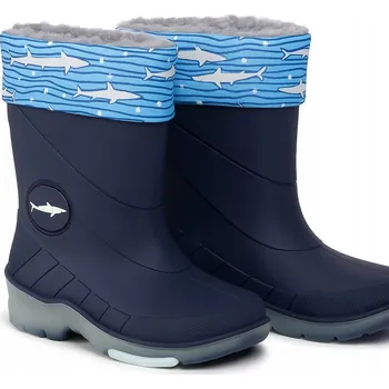 Chlapecké holínky Tmavě modré holínky se žralokem, svítící, pro chlapce, velikost 26–27, s límcem