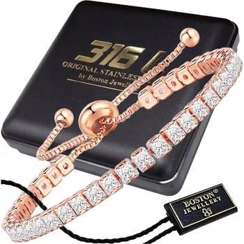 Náramek Dámský zlatý náramek se zirkony, nastavitelný, krystaly, růžové zlato 18K