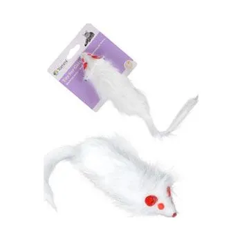 Hračka pro kočku Hračka kočka Myš bílá chlupatá 15cm