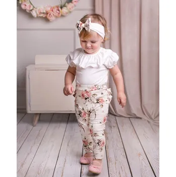 Kojenecký body G-baby 2-dílná sada body s kr. rukávem + legínky, Růžičky s volánkem Velikost: 68 (3-6m)